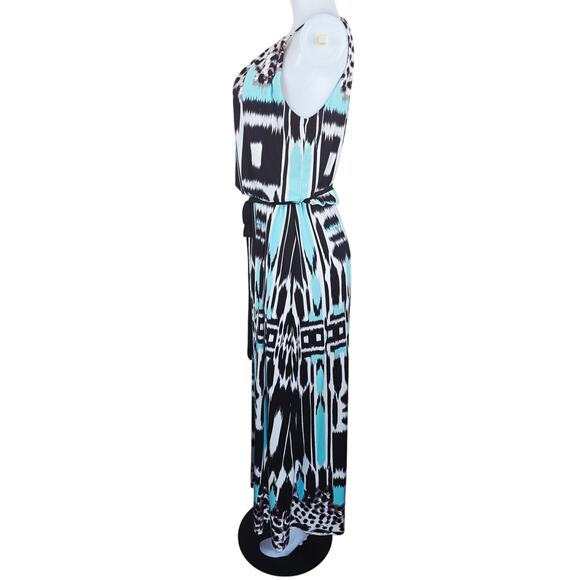 Roz & Ali Animal Style Turquoise Summer Travel Vacation Women's Maxi Dress 12 - Picture 3 of 6